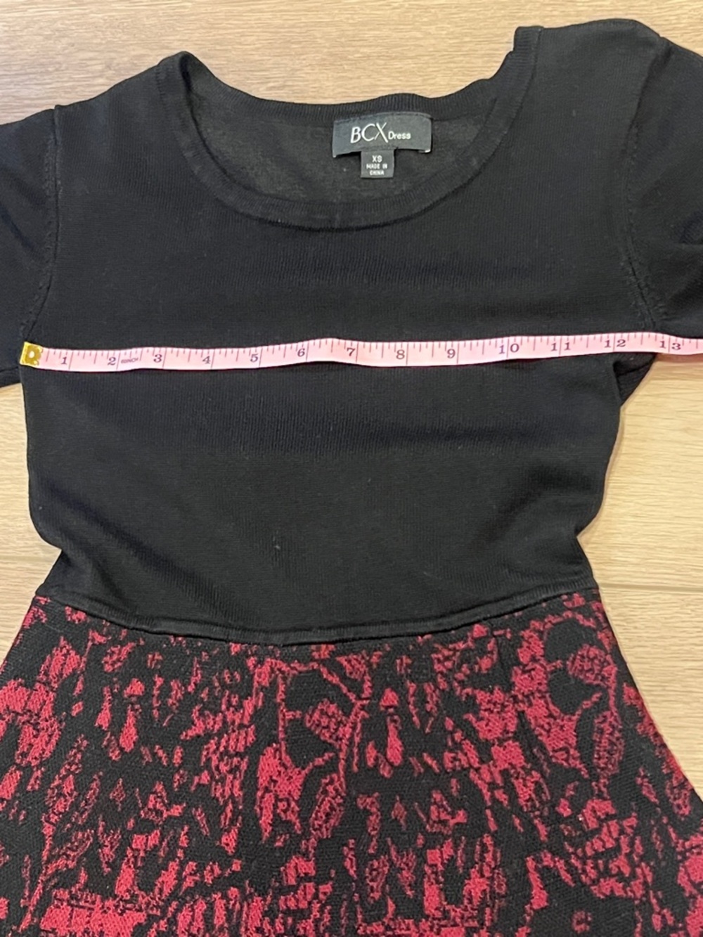 BCX 3/4-Sleeve Lace-Skirt Sweater Dress in black and burgundy Size Junior XS - Picture 7 of 12